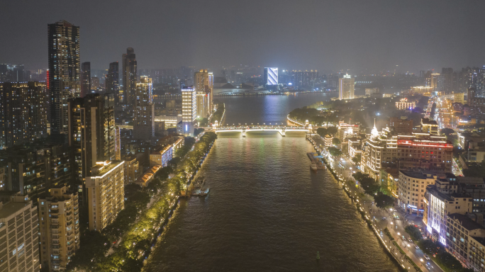 广州沿江西路白鹅潭夜景延时