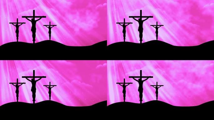 基督在三个十字架上粉红色-崇拜可循环的背景