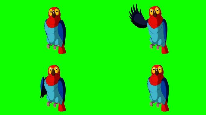 五颜六色的鹦鹉打招呼。经典手工动画