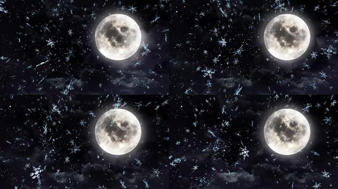 雪花清澈的月亮黑白色