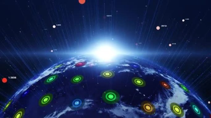 蓝色数字地球慢慢出现。技术相关概念。