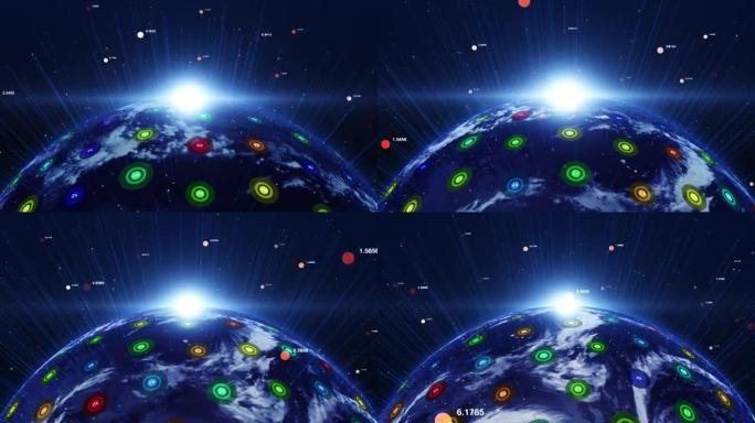 蓝色数字地球慢慢出现。技术相关概念。