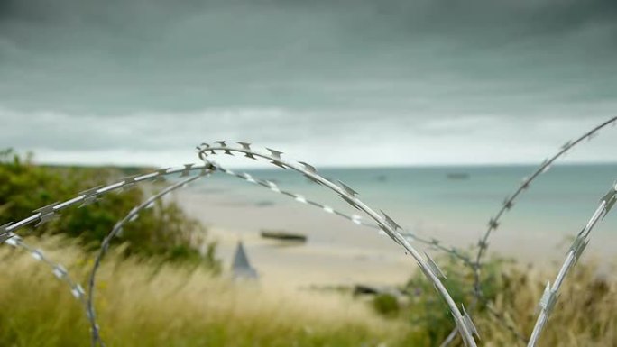 法国Arromanches纪念海滩上的铁丝网