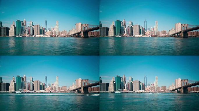 纽约布鲁克林大桥的曼哈顿湾4k延时