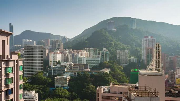 中国夏日城市景观香港屋顶山全景4k延时