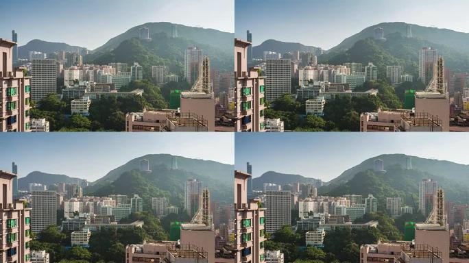 中国夏日城市景观香港屋顶山全景4k延时