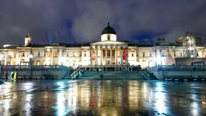 特拉法加广场的伦敦国家美术馆-延时拍摄