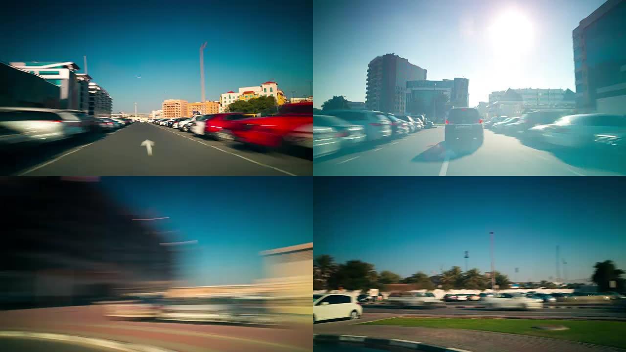 迪拜的日间街景时间流逝