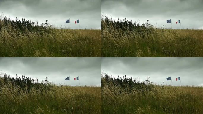 法国Arromanches的D日海滩上的国旗