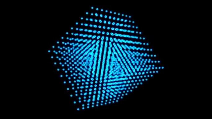 蓝色发光粒子旋转的3d立方体