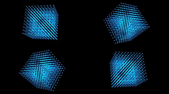 蓝色发光粒子旋转的3d立方体