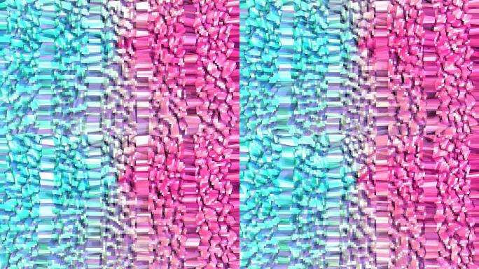 抽象简单的蓝色粉色低聚3D表面作为几何网格。移动纯蓝粉色多边形的软几何低多边形运动背景。4k全高清无