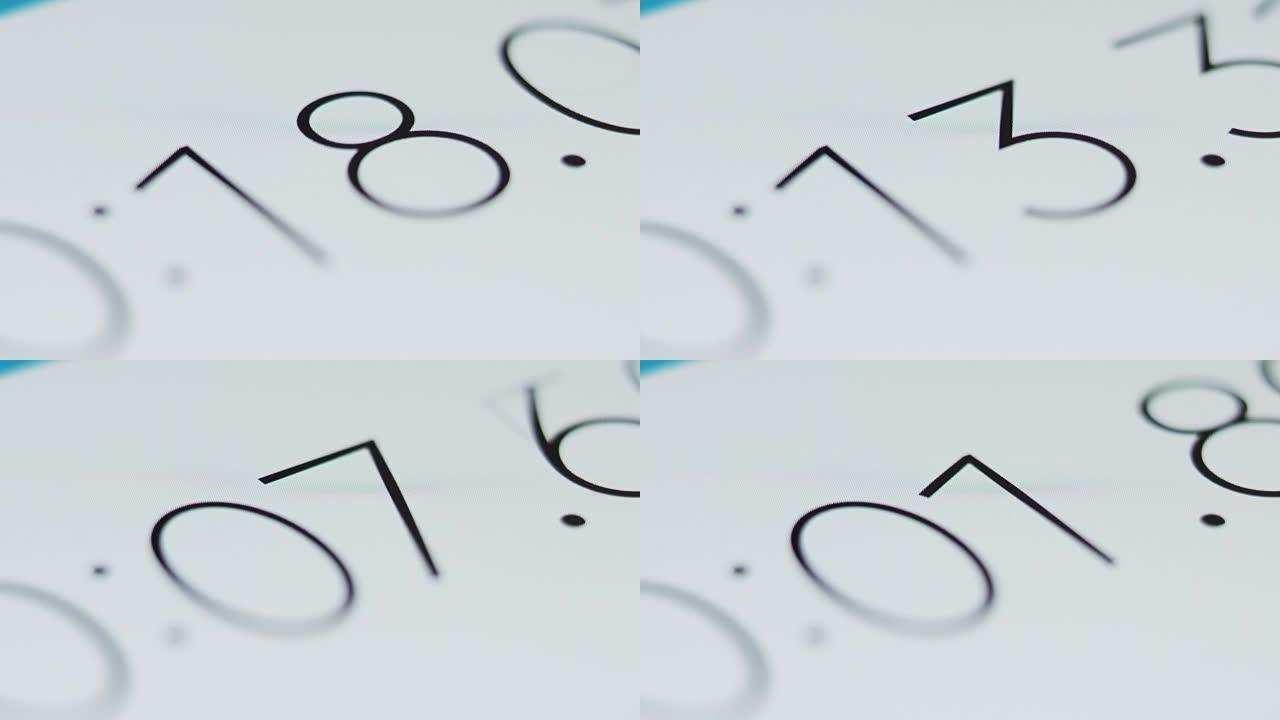 薄数字字体倒计时特写在白色背景。