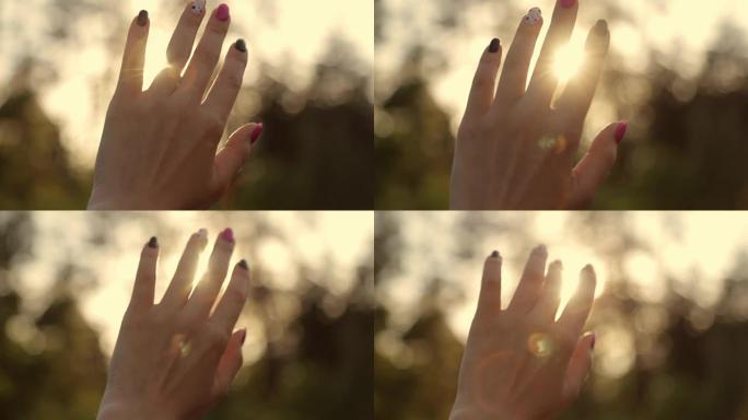 阳光透过女人的手