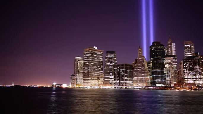 夜光湾塔从纽约9月11日的4k时间流逝