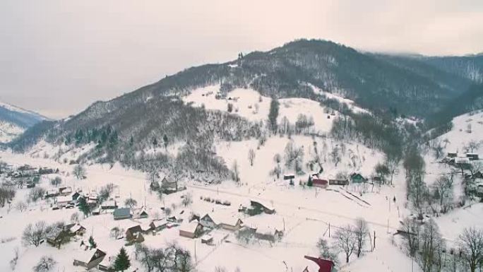 4k山村，民居被大雪覆盖，冬季逐日落下