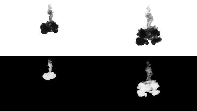 一股墨水流，注入黑色染料云或烟雾，墨水以慢动作注入白色。水中黑色。漆黑的背景或烟雾背景，用于墨水效果