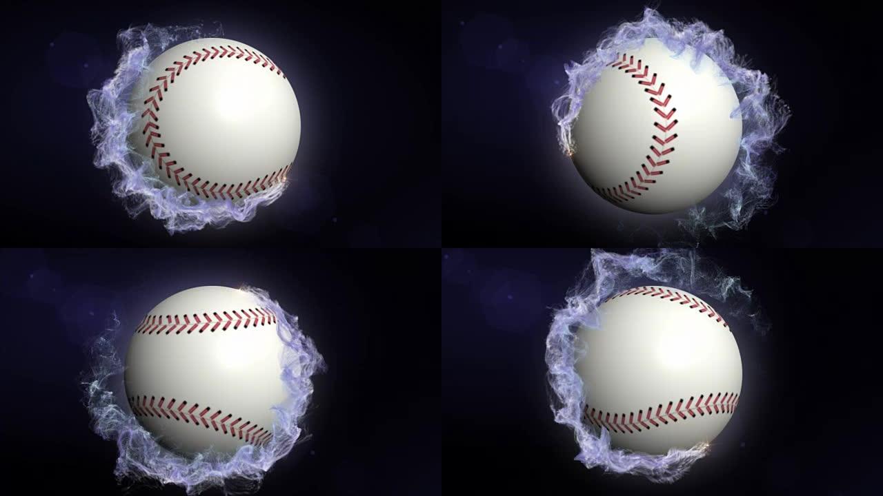 蓝色抽象粒子戒指，动画，渲染，背景，循环的棒球球