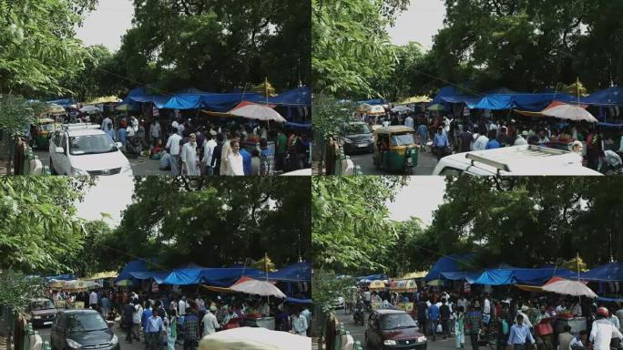 在印度德里的市场摊位上锁定人员的镜头