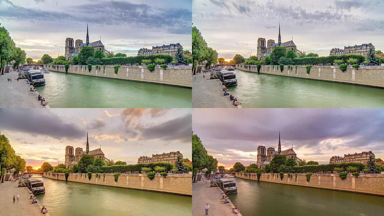 法国巴黎巴黎圣母院的日落美景
