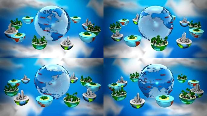 围绕大世界旋转的小世界。循环动画。