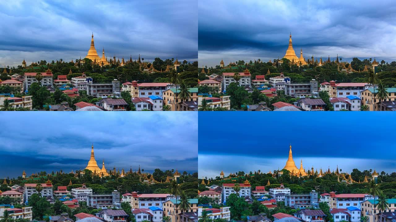 缅甸仰光大金塔上方的风暴形成
