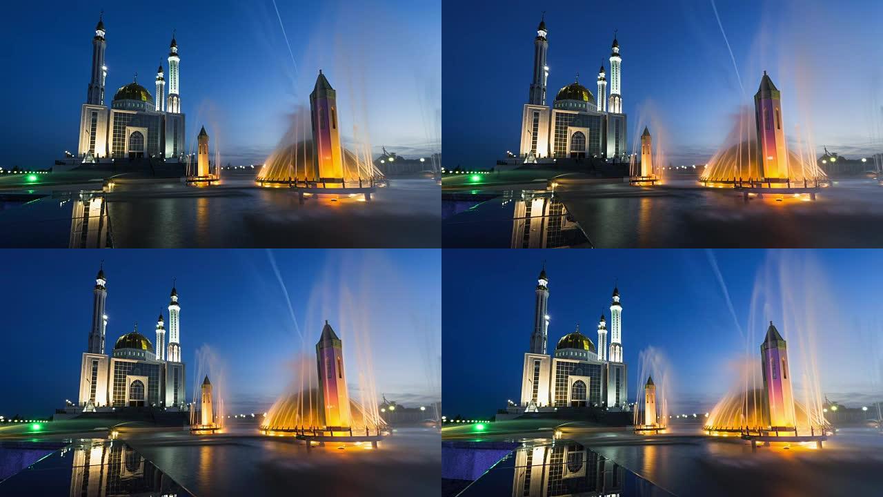 哈萨克斯坦阿克托比地区阿克托比。哈萨克斯坦，阿克托比，努尔·加西尔，中央清真寺。延时。