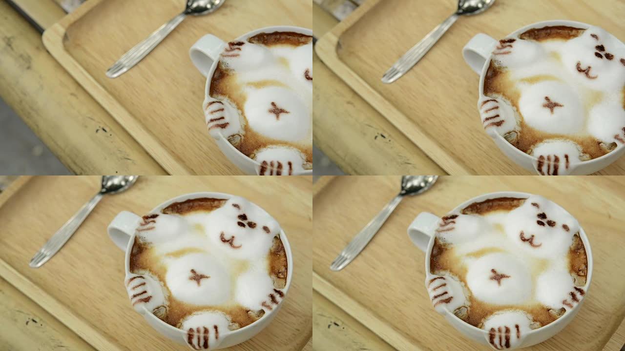 热拿铁咖啡艺术将热牛奶带入熊。