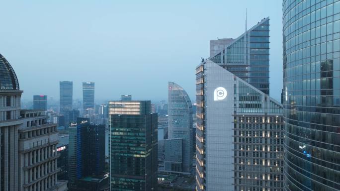 上海浦东陆家嘴城市天际线地标建筑夜景航拍