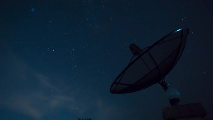 星空转太空天文摄影带卫星天线的时间流逝