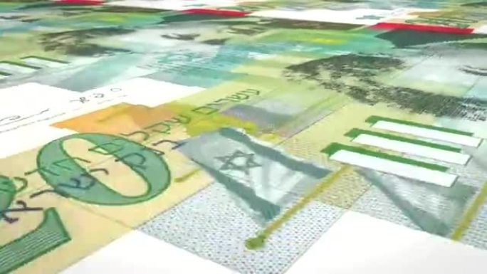 二十以色列谢克尔的钞票在屏幕上滚动，现金，循环