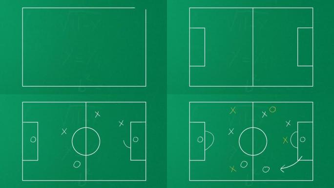 逼真的黑板绘制足球或足球比赛策略