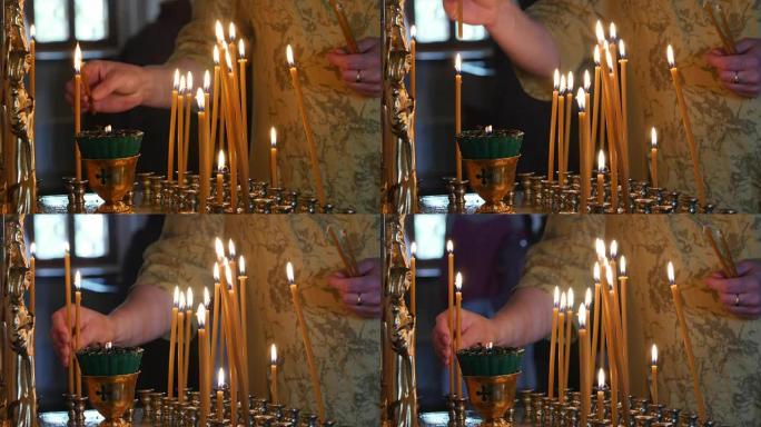 教区居民在东正教教堂内放了一支蜡烛