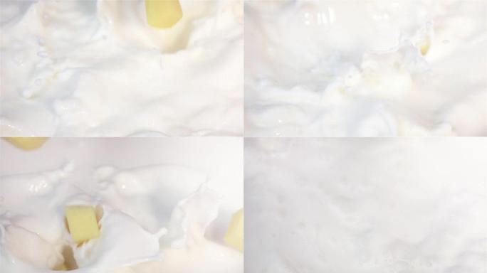 芒果掉入牛奶的两个视频-真正的慢动作
