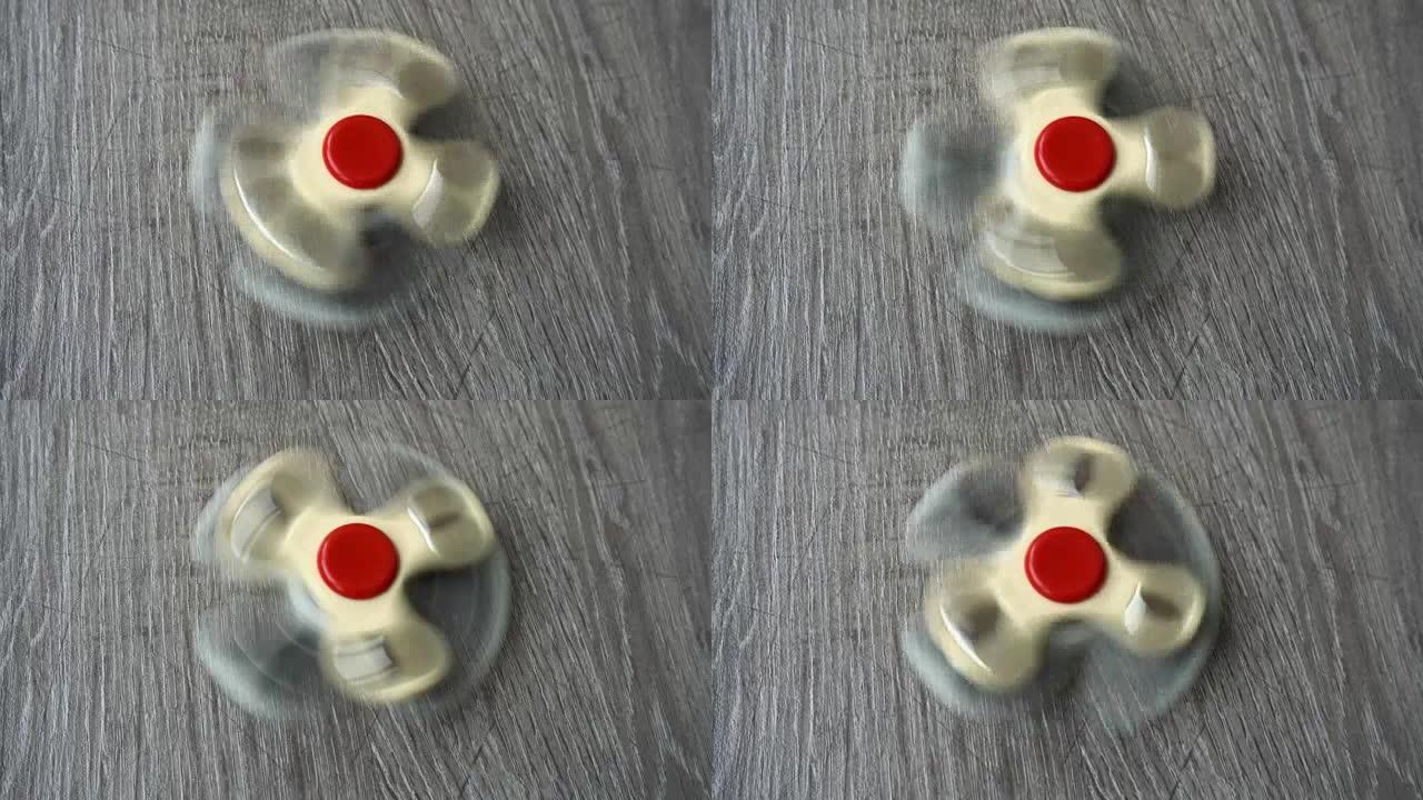 两个白色手动旋转器在灰色背景上旋转或烦躁旋转器