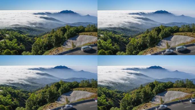 泰国清迈因他侬国家公园山谷上流淌的美丽薄雾