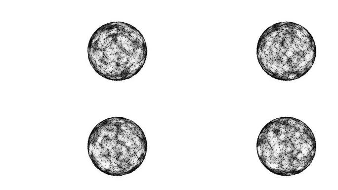 白色背景4k上球体中点和线的抽象混沌几何组成