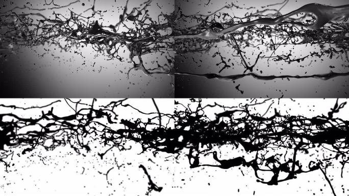 黑油。快速运动。液体黑色液体墨滴