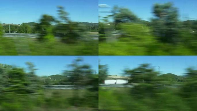 意大利阳光明媚的夏日景观列车旅客窗板4k
