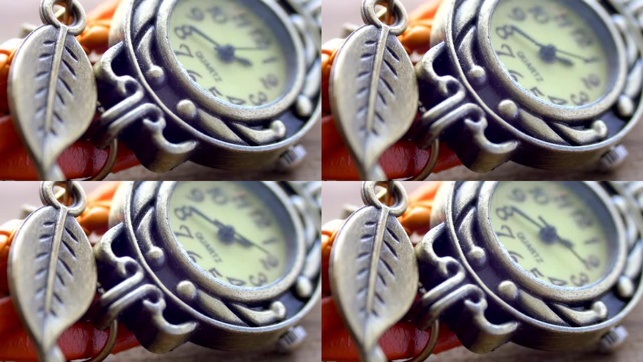 美丽精致的复古女式手表微距。