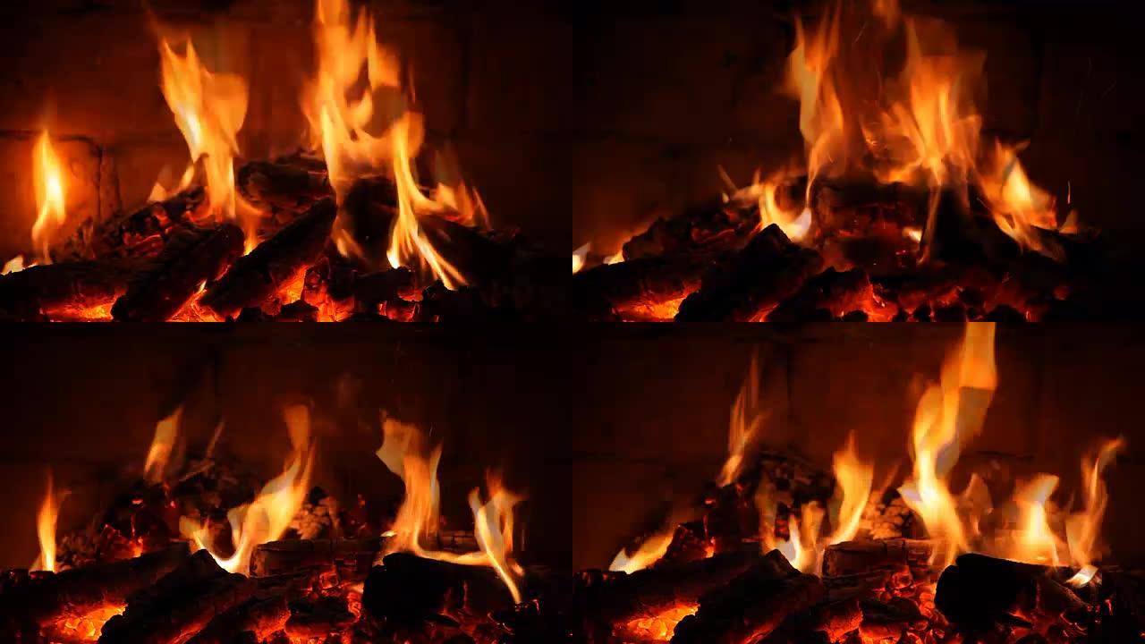 火在壁炉中燃烧