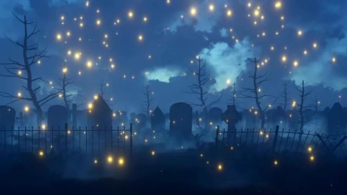 幽灵般的墓地里，仙女的萤火虫灯