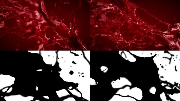 鲜血，红色液体飞溅。慢动作。