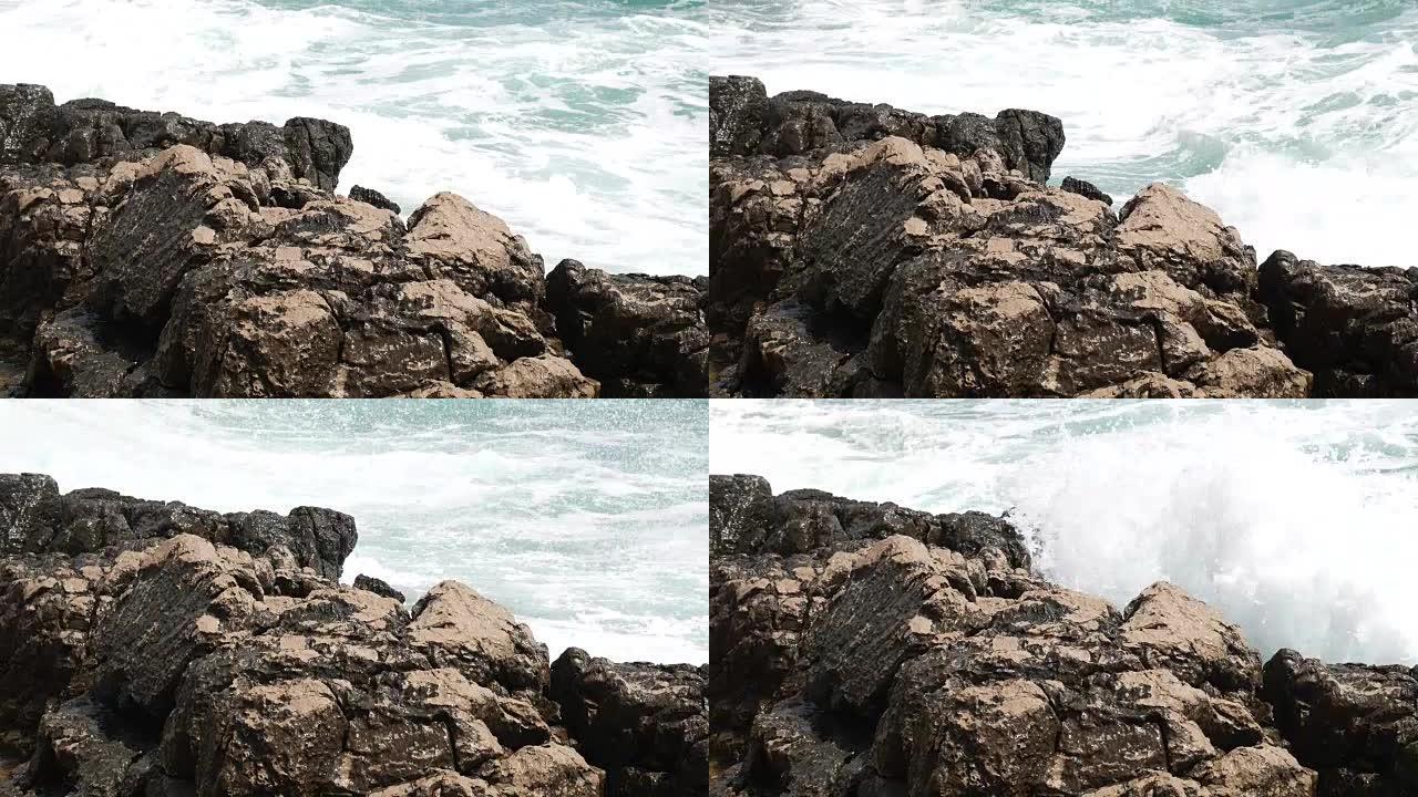黑山海上的岩石。岩石海岸。野生海滩。丹格罗