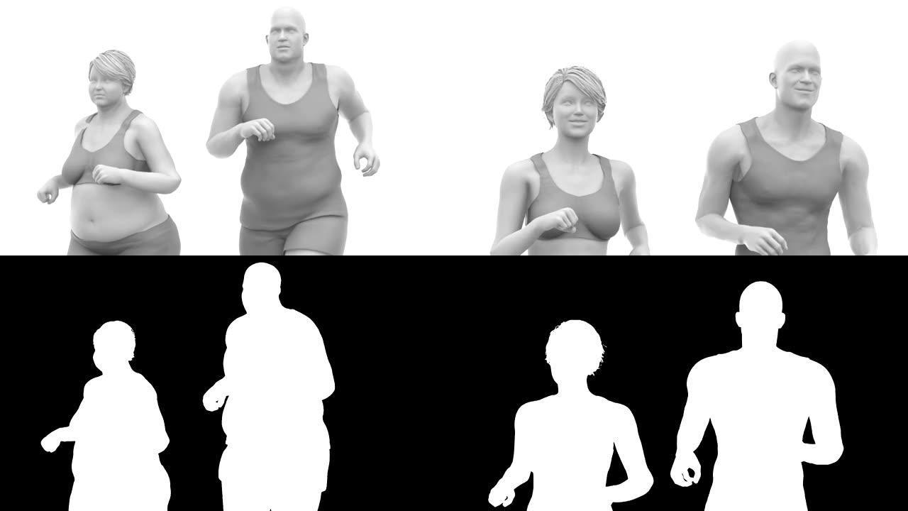 肥胖的超重男人和女人对苗条健康的生活方式概念