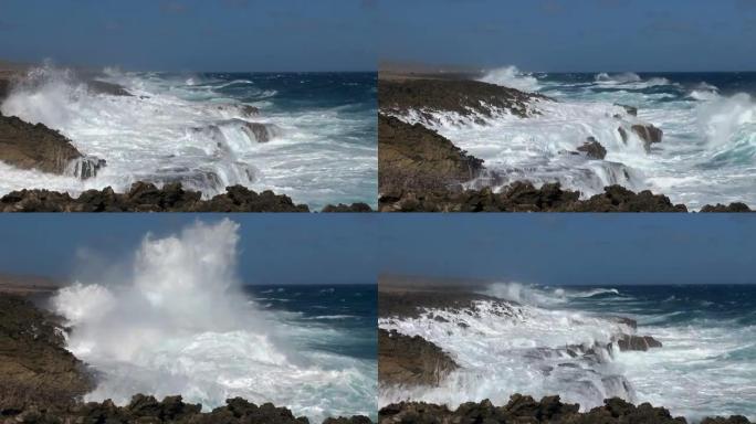 大浪冲击珊瑚海岸线