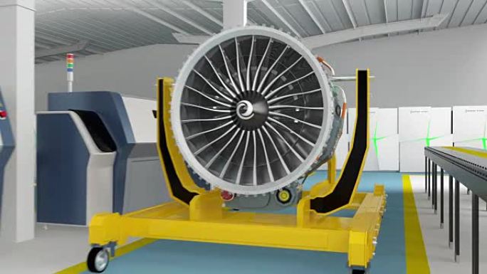 智能工厂概念的金属3D打印机和喷气风扇引擎。