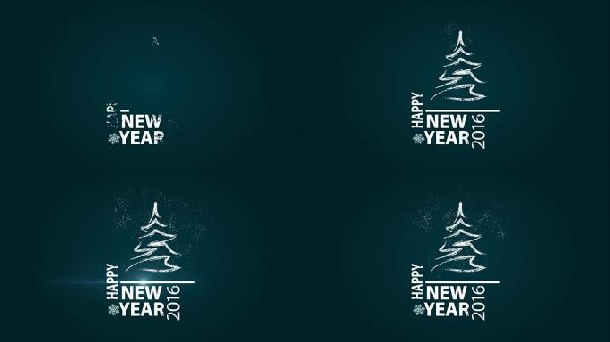 新年快乐文字平面动画与圣诞树
