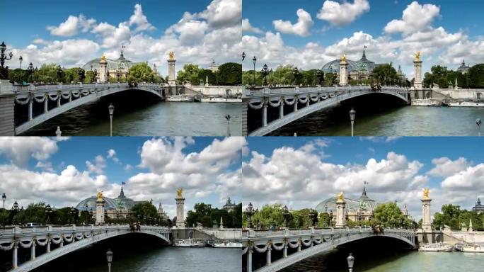 巴黎-亚历山大桥3-大皇宫-塞纳河-法国-时间流逝
