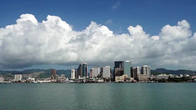 美国夏威夷檀香山市中心城市天际线大都市有趣的天空